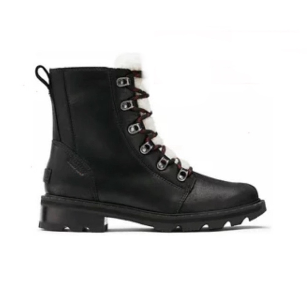 6.5 Sorel Women's Lennox Lace Cozy Boot Waterproof Leather Black